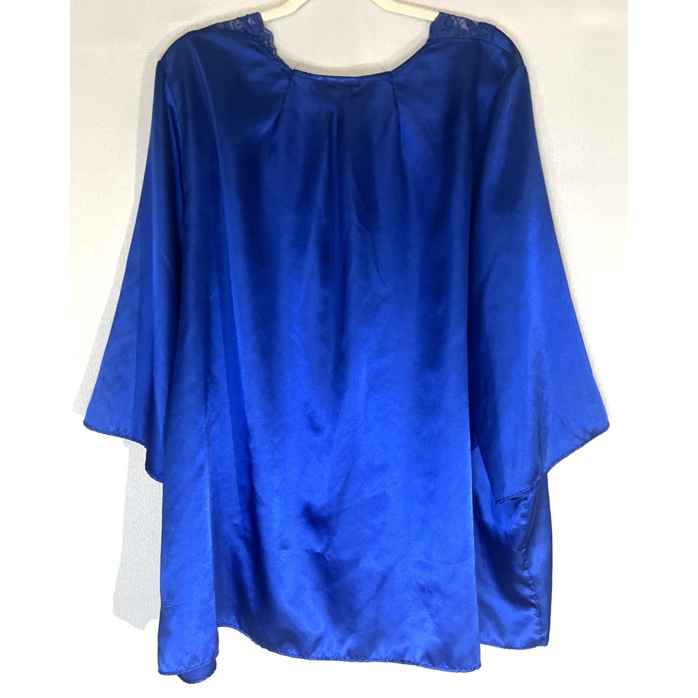 Amoureuse Women's 4x Royal Blue Satin 3/4 Sleeve V Neck Long Pajamas Size 4X - Picture 3 of 11